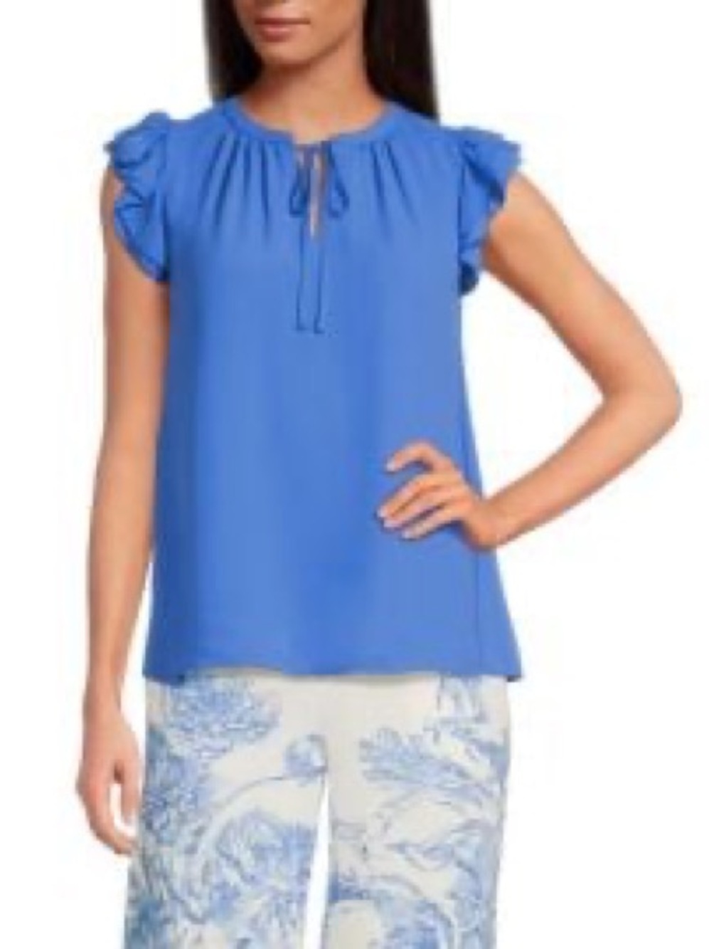 Tahari Cobalt Blue Flutter Sleeve Tie-Front Blouse Size Medium BNWT